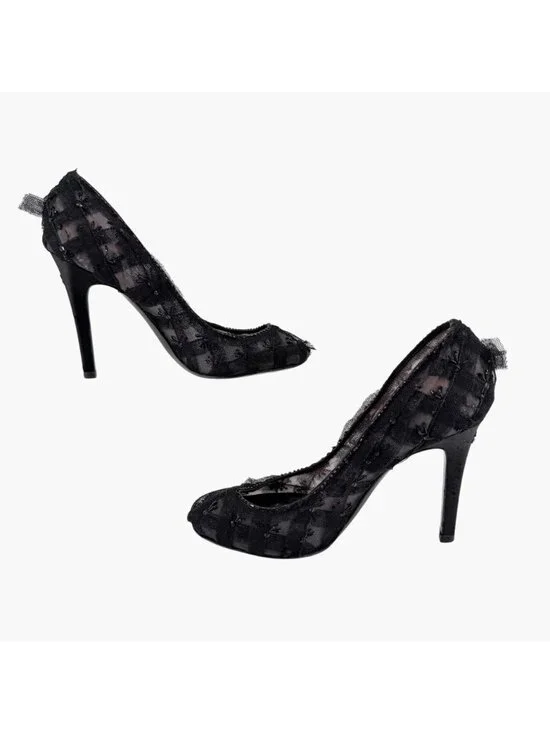 Chanel CC Bead-Embellished Pumps Black Mesh Lace Heels Size 38.5 US 7.5-8 - Picture 12 of 16